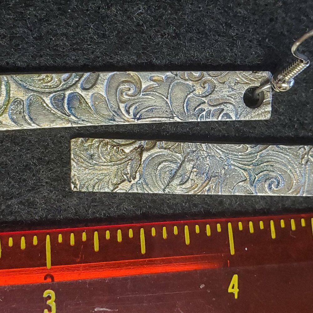 Handmade Artisan FIne Silver Rectangle Earrings